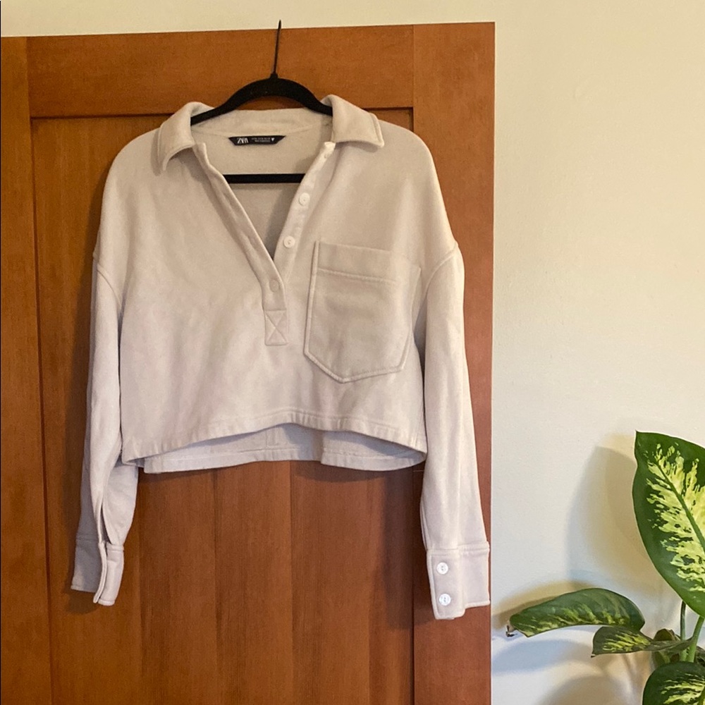 Zara Cream Cropped Polo Sweater